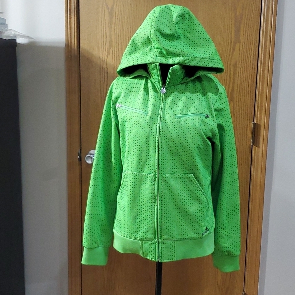 Burton dryride neon green colon semicolon pattern hooded coat euc